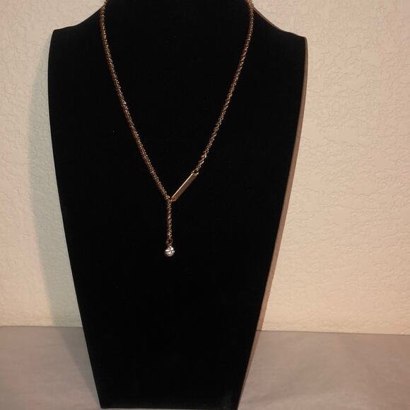 Simple Bar with Stone Lariat Necklace - Picture 2 of 4